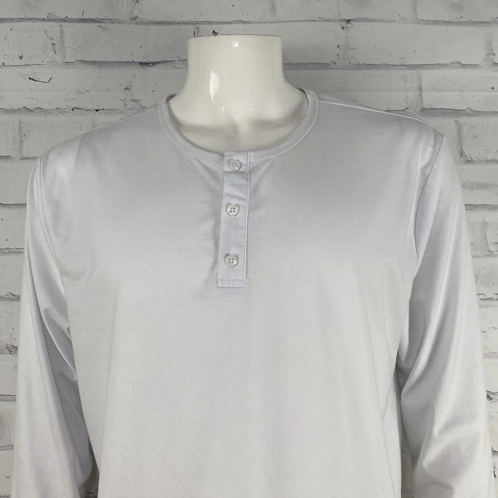 Cuts Shirt Men's XL SLIM Long Sleeve Henley Style White Curve‎ Hem (XXL tag) - Picture 2 of 10